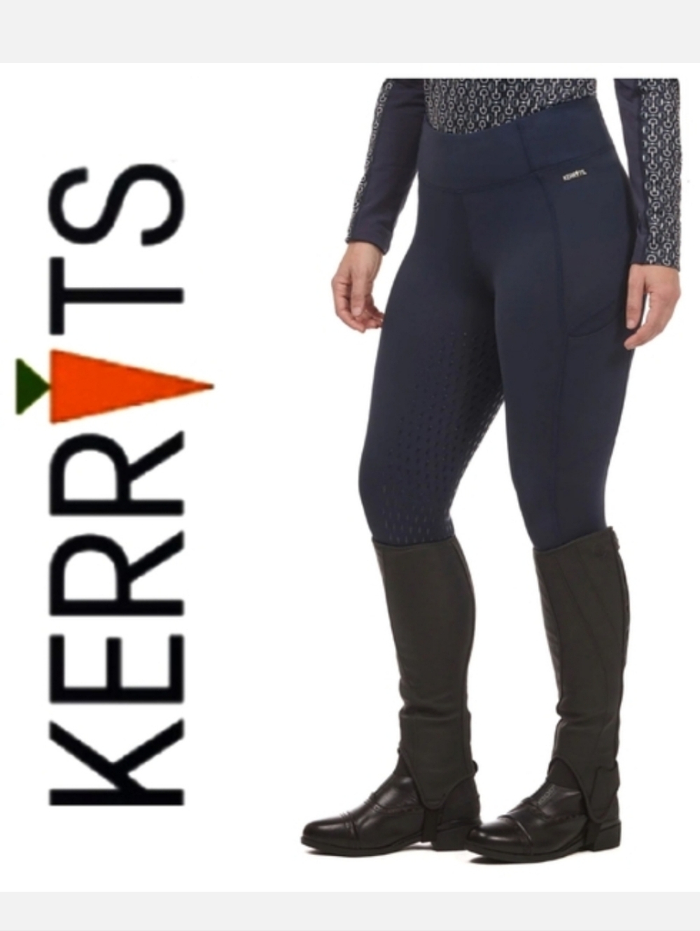 KERRITS Cotton Knit Riding Tights Ultrasuede Knee Patch Charcoal XS Equestrian